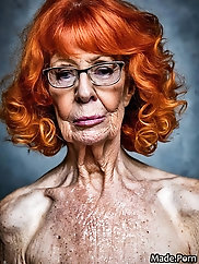Undressed Fashion Models: 70 Y.O. Nude Old Ladies With Ginger Bangs Hair and Glasses
