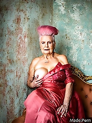 Granny Nude: 80 Years Old with Long Hair and Coronation Robes