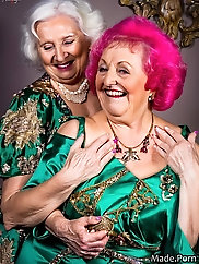 Naked Old Ladies in Coronation Robes with Pink Hair and Bangs